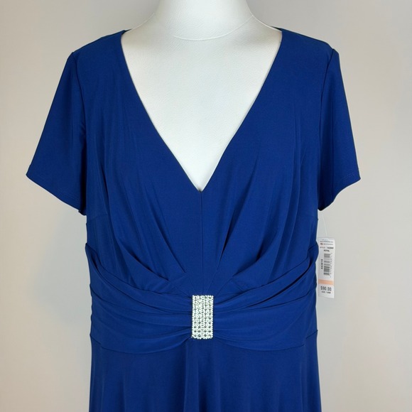NWT R&M Richards Royal Blue V-Neck Rhinestone Waist Dress Womens Plus Size 20W - Picture 3 of 12